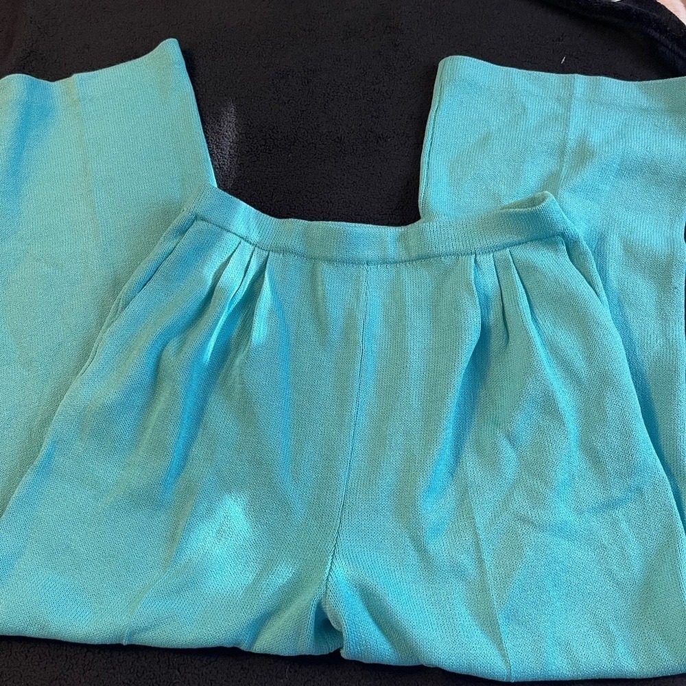 St.John Collection turquoise pull on pleated knit‎ pants slacks size 12 vintage